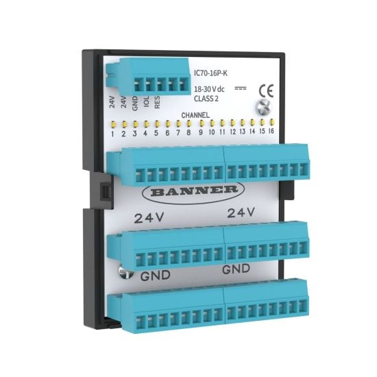 The IC70 IO-Link hub with 16 channels for discrete sensors and
actuators.